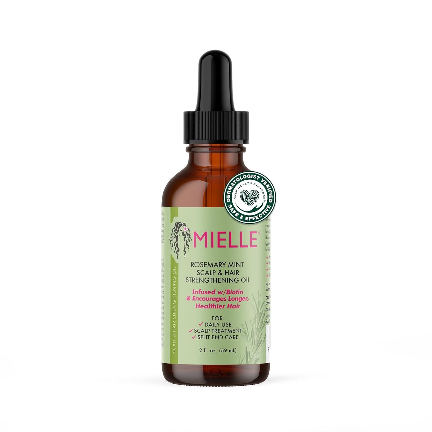 Mielle Rosemary Mint Scalp & Hair Strengthening Oil for All Hair Types, Biotin Infused, 59 ml (Pack of 1)