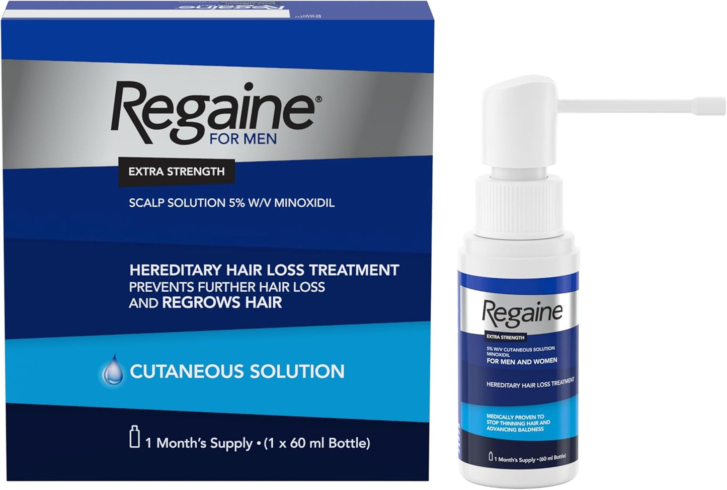 Regaine for Men Extra Strength Scalp Solution for Hair Regrowth (1x 60ml), Male Hair Loss Treatment with 5% Minoxidil, Cutaneous Solution (Pack of 2)