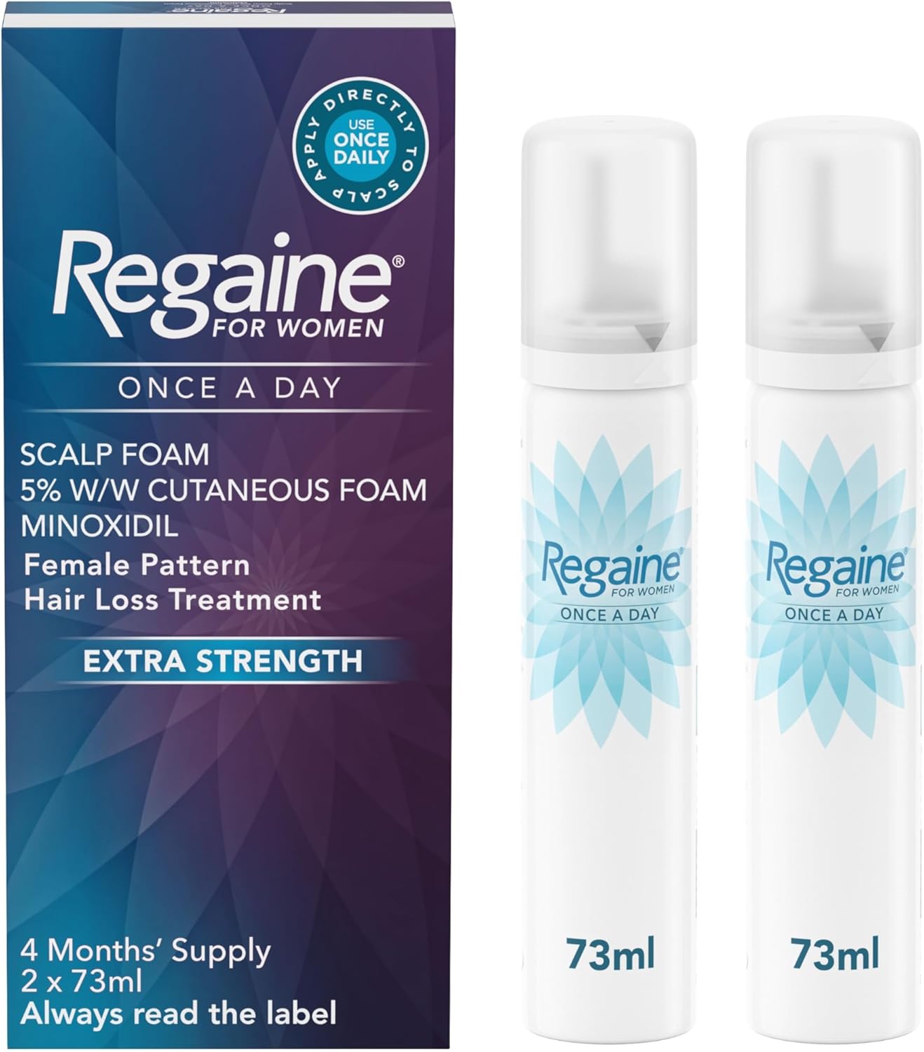Regaine for Women, Hair Growth & Prevents further Hair Loss, Scalp Foam, with Minoxidil, 4 Months’ Supply , 2 x 73ml