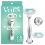 Gillette Venus Deluxe Smooth Swirl Razor Blades Women, Venus Razors for Women Refill, Pack of 3 Razor Blade Refills, Lubrastrip with A Touch of Vitamin E