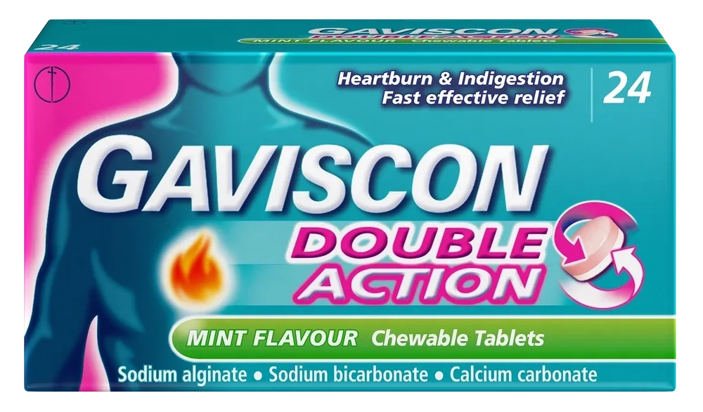 Gaviscon Double Action Chewable Tablets (12 Pack) - Fast Heartburn & Indigestion Relief