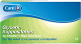 Care Children Constipation Relief Suppositories, Relief of Occasional Constipation, Stimulate Bowel Movement, Suitable for Children 1+, Glycerol BP 70% 2g, 12 Tablets