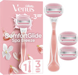 Gillette Venus ComfortGlide Spa Breeze 2-in-1 Razor for Women, 3 Refill Blades, Shaving Gel Bars Starter Kit, Ladies Razors Sensitive Skin - Packaging May Vary