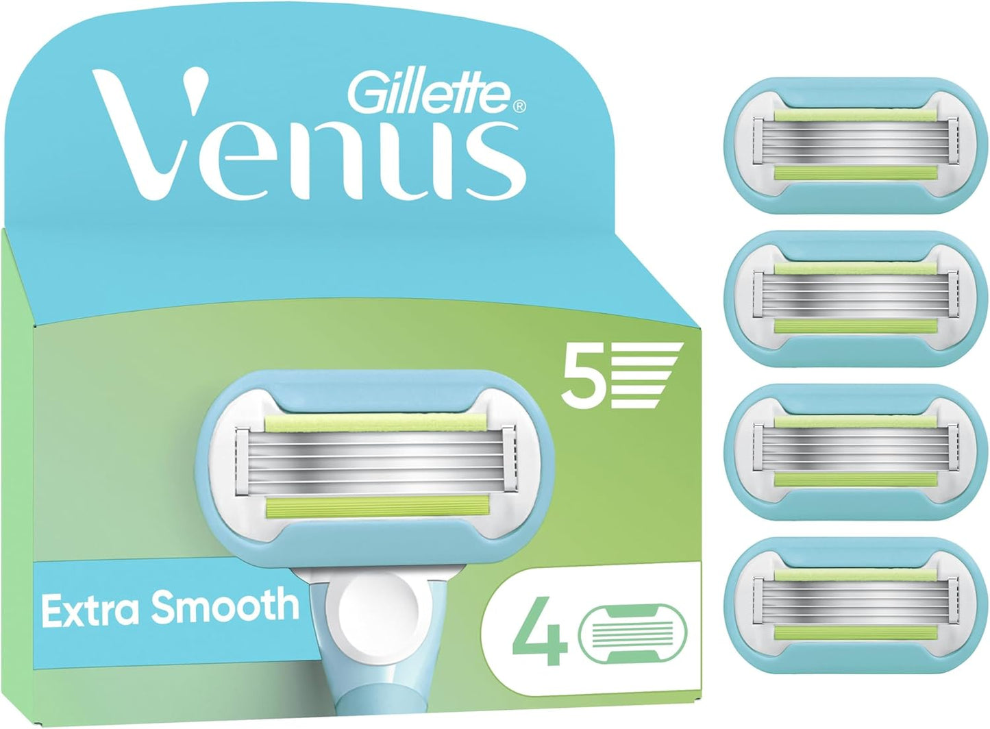 Gillette Venus Extra Smooth Razor Blades Women, Venus Razors for Women Refill, Pack of 4 Razor Blade Refills, Lubrastrip with A Touch of Avocado Oils, Ladies Razors Sensitive Skin, SkinCushion
