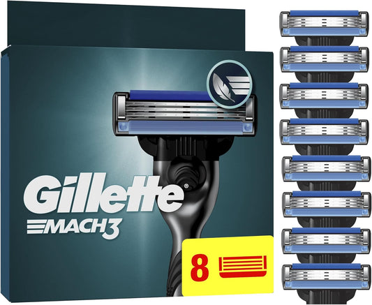 Gillette Mach3 Turbo Razor Blades Men, Pack of 8 Razor Blade Refills, Stronger Than Steel Blades, Enhanced Lubrastrip