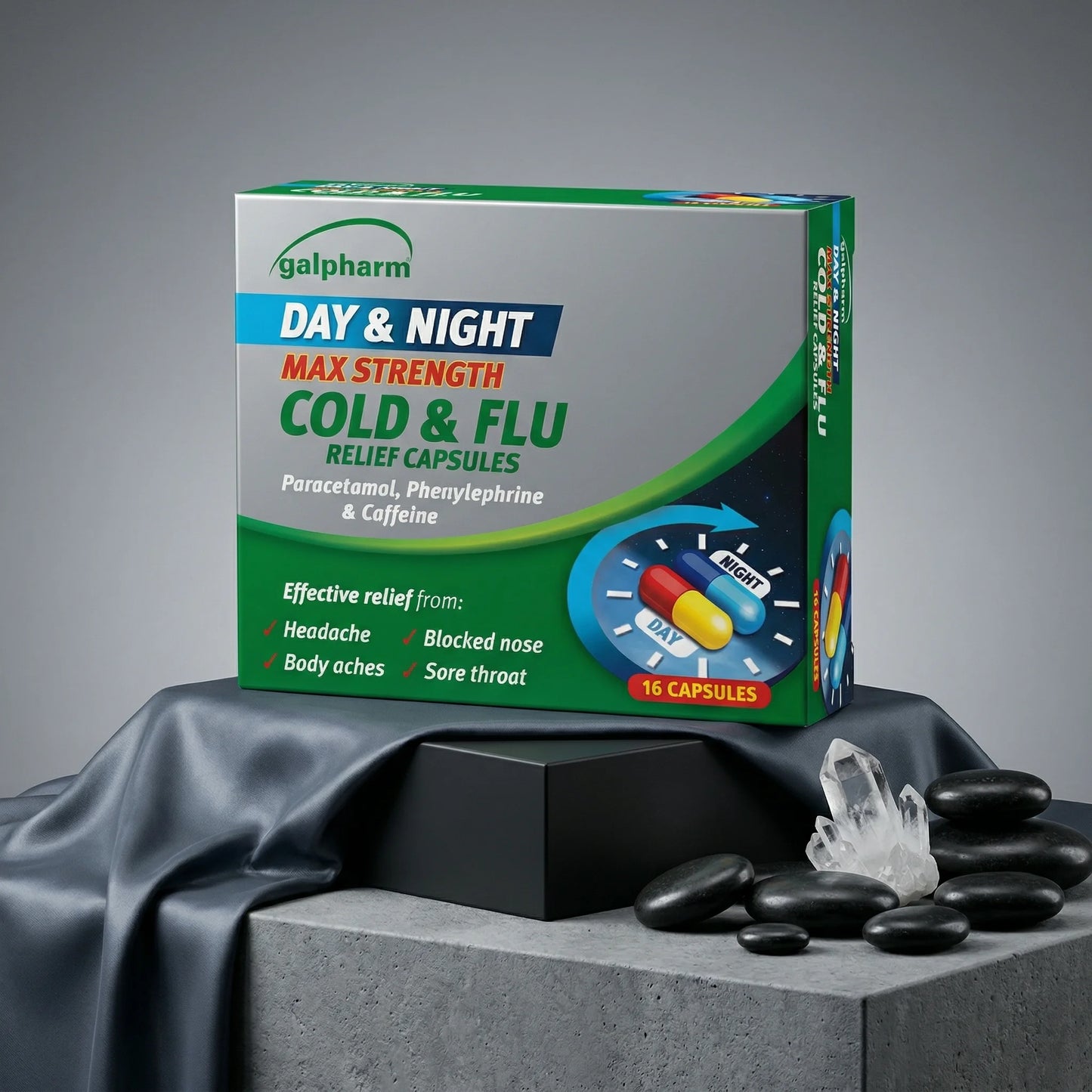 Galpharm Cold & Flu Day & Night Capsules (16 Pack) - Max Strength 24-Hour Relief