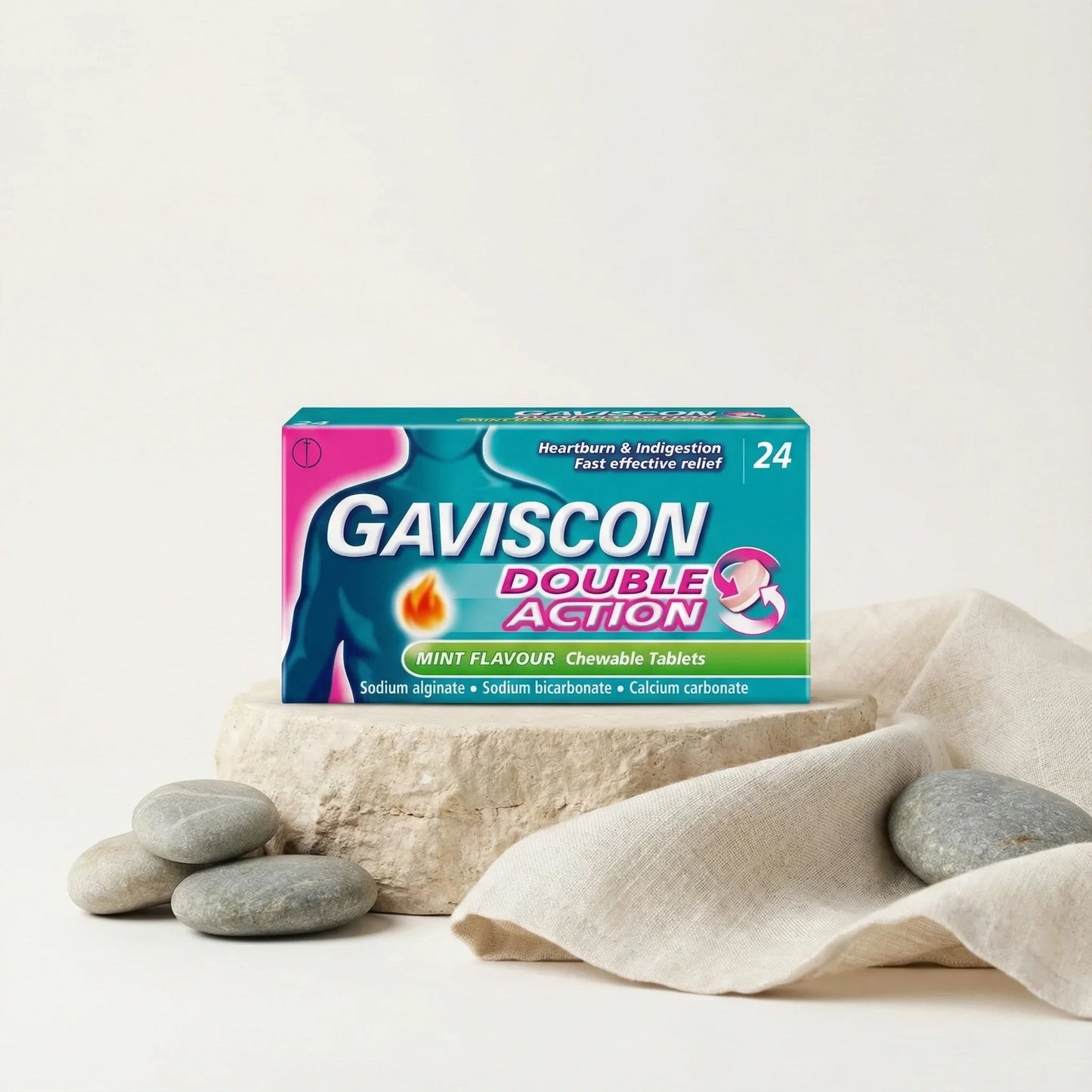 Gaviscon Double Action Chewable Tablets (12 Pack) - Fast Heartburn & Indigestion Relief