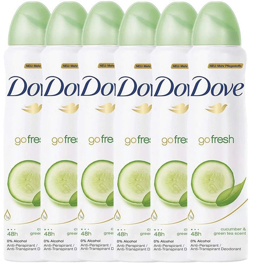 6x Dove Go Fresh Cucumber & Green Tea Deo Deodorant Spray 250ml 48h!